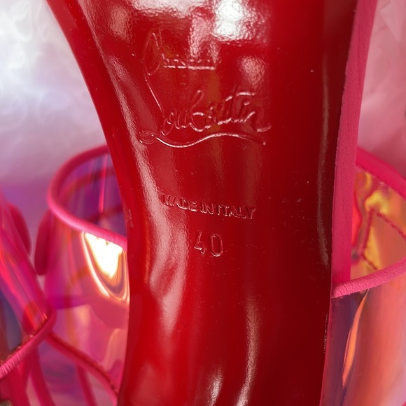 Christian Louboutin loubi duniss 100mm pink neon pvc pump peep toe sandal sz 40 - Picture 10 of 12